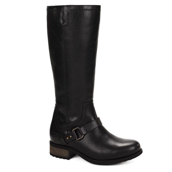 UGG Shoes - UGG Black Leather Riding Winter Dahlen Boot Wool Sheep Fur Lined Interior 7